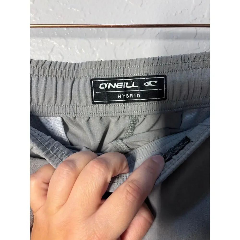 O'neill Mens Hybrid Gray Drawstring Athletic Performance Shorts XXL Casual